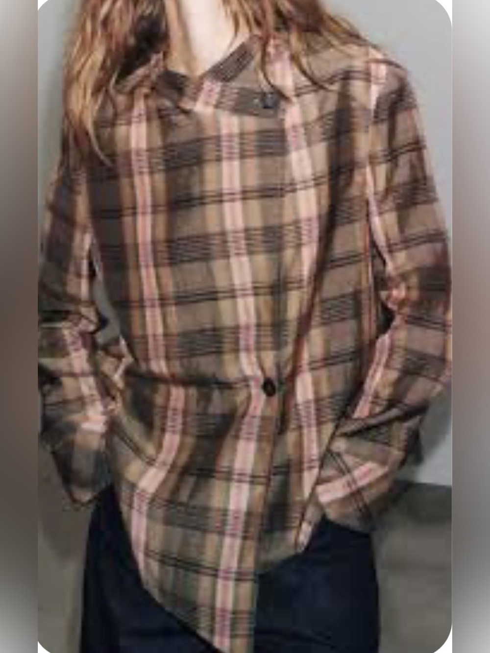 Zara ZW Collection Plaid Asymmetrical Oversirt Sz M